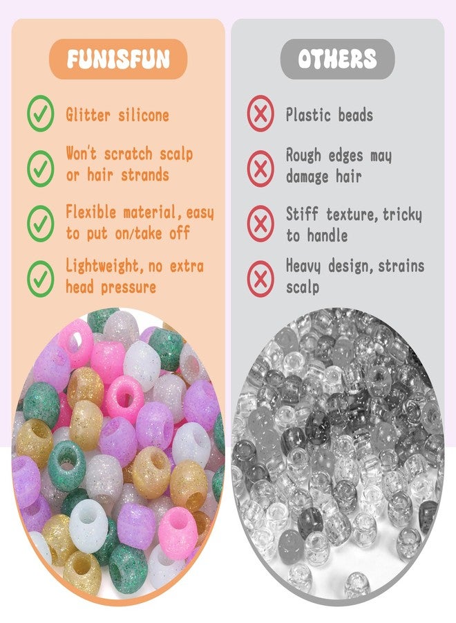 FunisFun Glitter Silicone Hair Beads 60Pcs Soft Shimmery Pony Beads for Braids 6 Colors Hair Accessories for Kids Girls Parties Daily Hairstyles (Small-60P) - Image 4